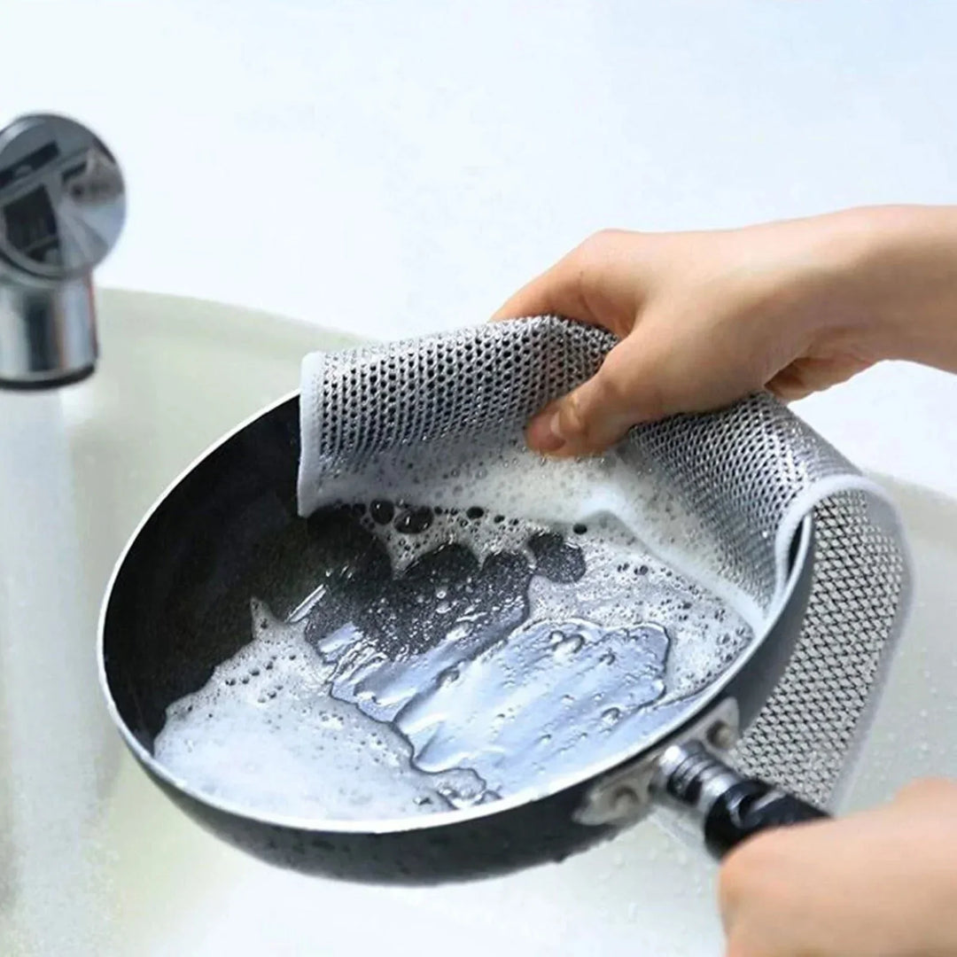 Duurzame multifunctionele schoonmaakdoek van metaaldraad voor alle huishoudelijke schoonmaaktaken, effectieve vlekverwijderaar.