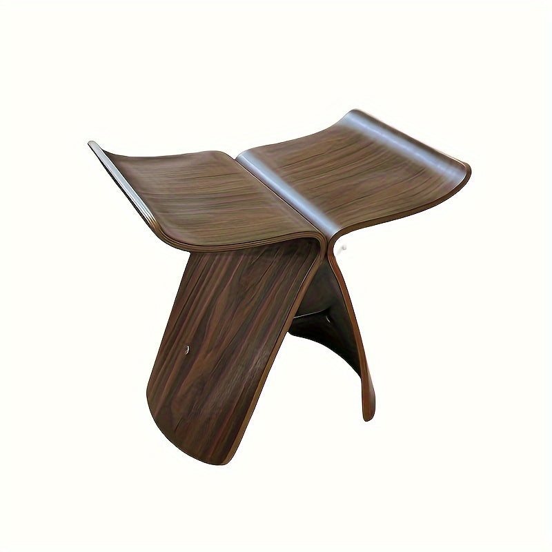 Vlinderkruk in zwart, okkernoot of natuurlijke houtkleur, massief houten designkruk voor interieur.