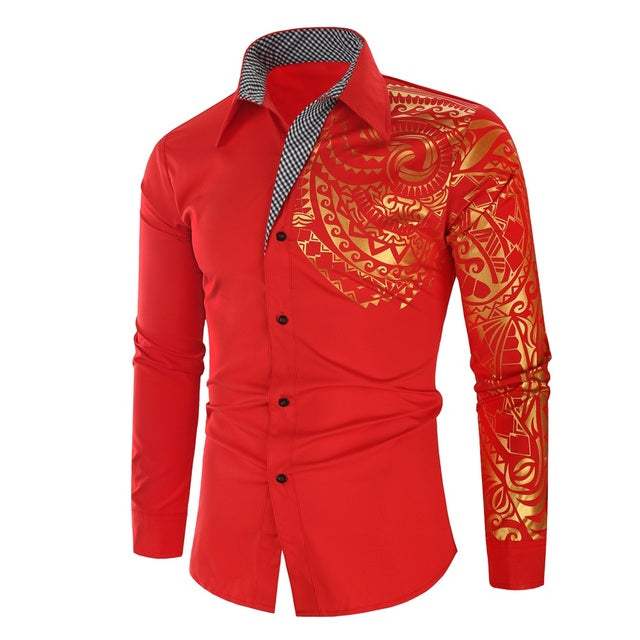 Feestelijk herenoverhemd, slim fit, met unieke glanzende gouden accenten, ideaal als avondkleding.