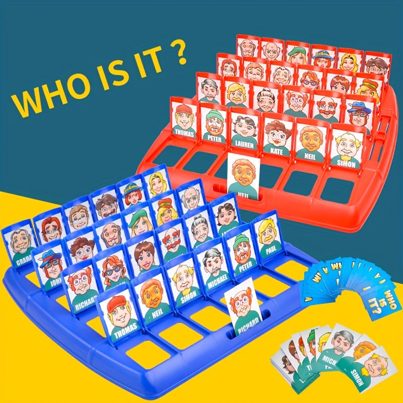 Wie Is Het? spelbord met personagekaarten: Duidelijk overzicht van het klassieke bordspel en de iconische gezichten voor het raadspel.