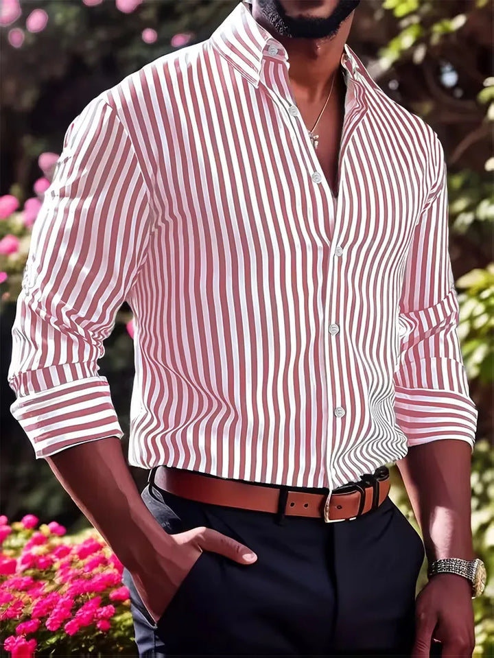 Elegant heren overhemd met mandarijn kraag, slim fit en verticale strepen voor een chique look.