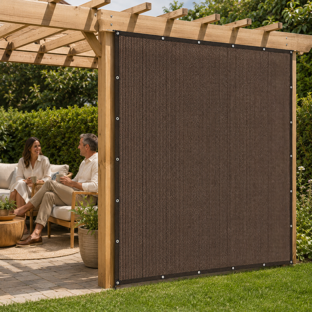 Veilig bruin schaduwdoek van HDPE voor optimale uv-bescherming op terras of in de tuin; houdt je koel.