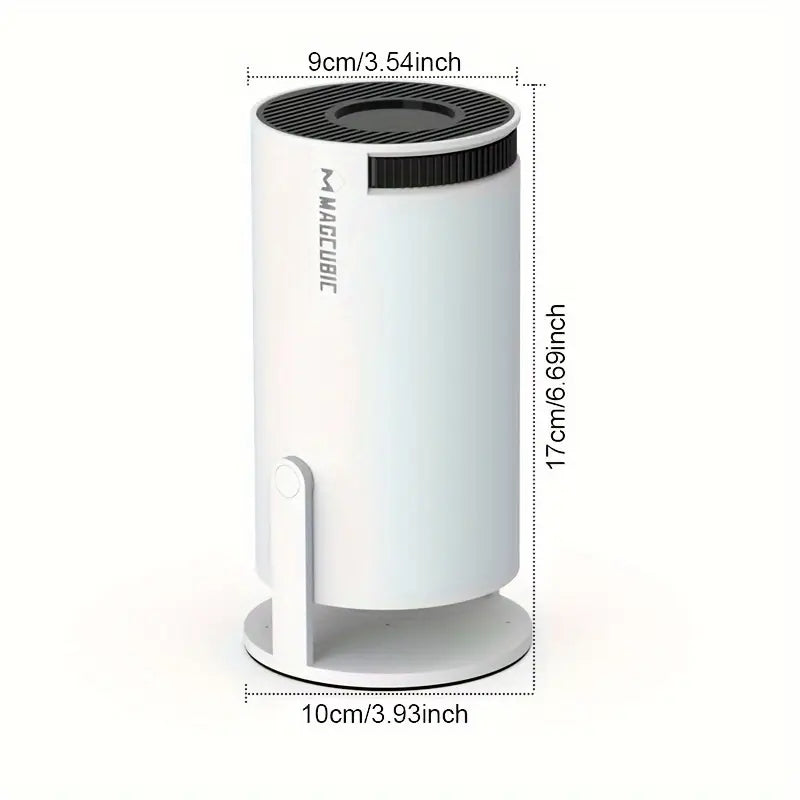 "4K mini beamer met Android 11, Dual WiFi 6; compacte projector in wit, geschikt voor thuisentertainment in hoge resolutie."
