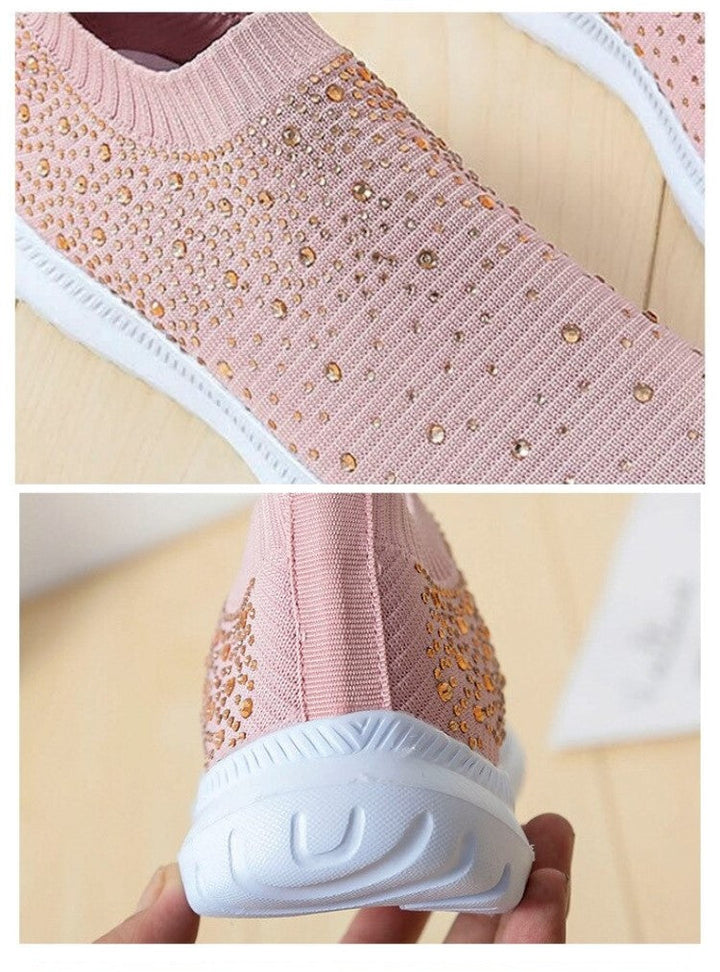 Glinsterende damesstras sneakers, een elegante keuze voor comfort en een chique uitstraling.