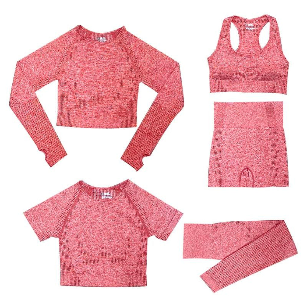 Dames sportset: figuurvormende hoge taille legging en ondersteunende sporttop, ideaal voor fitness.