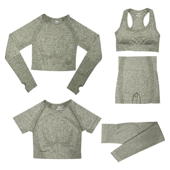 Stretchy dames sportkleding set voor fitness, yoga, hardlopen. Hoge taille legging en bijpassende sporttop.