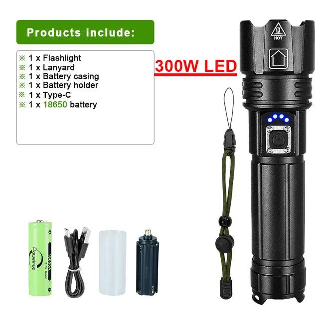 Waterdichte outdoor zaklamp, oplaadbaar, XHP50.2 LED, betrouwbaar voor elk avontuur.
