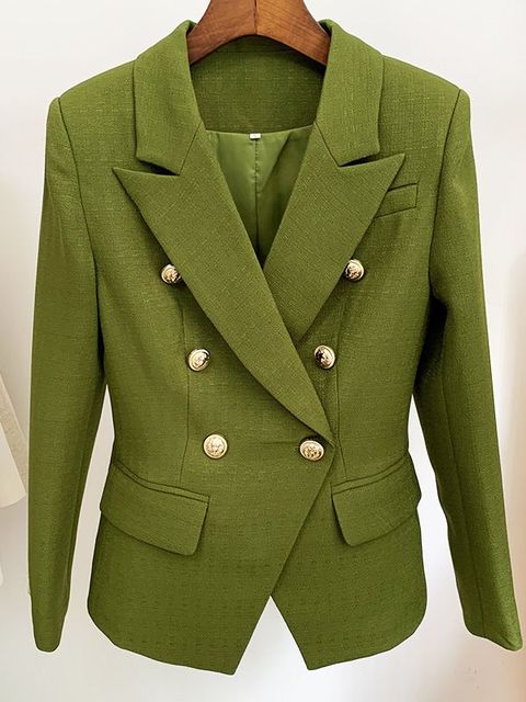 Chique dames blazer met getailleerde pasvorm en karakteristieke leeuwenknopen.