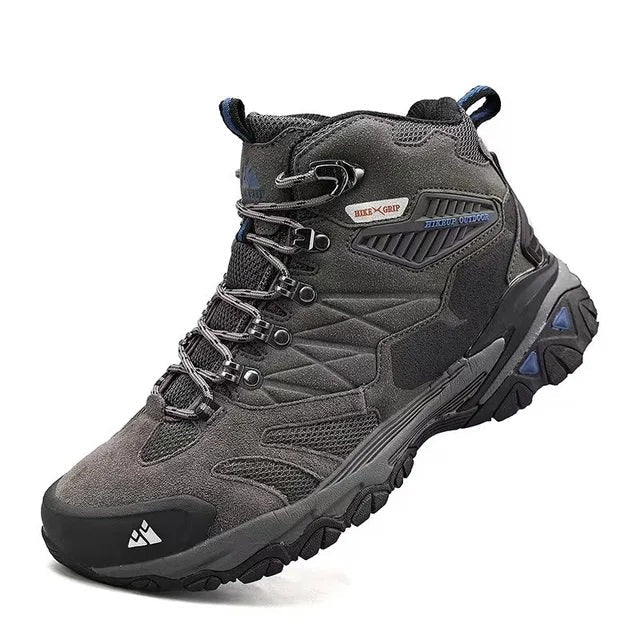 Zwarte waterdichte heren wandelschoenen, hoogmodel, garanderen droge voeten en comfort op elk terrein.