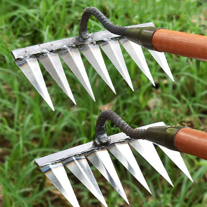 Ergonomische handgreep van de onkruidhark voor comfortabel en langdurig tuinieren zonder vermoeidheid.