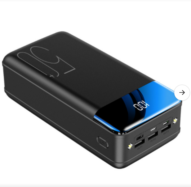 Draagbare powerbank 50.000mAh voor snel opladen van telefoon, tablet en laptop, ideaal voor onderweg en reizen.