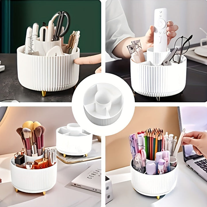 Nieuwe 360° draaibare acryl make-up opberger in lichtblauw, stijlvolle beauty opslag.