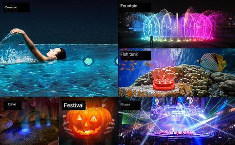 Duurzame GlowRipple waterdichte LED vijver- of zwembadverlichting, bedienbaar met afstandsbediening.