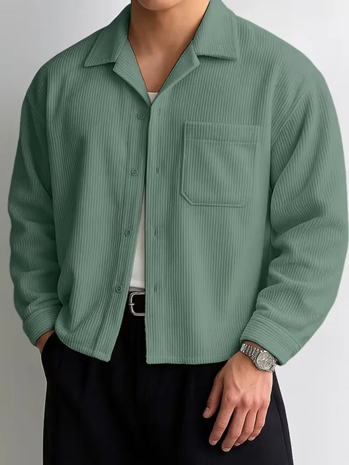 Heren oversized casual overhemd met V-hals, lange mouwen, ideaal voor streetwear en ontspannen momenten.