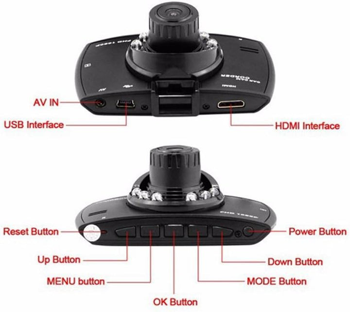 De G30 dual lens dashcam met 2.7" LCD en 1080P Full HD camera voor helder zicht en opnames in de auto.
