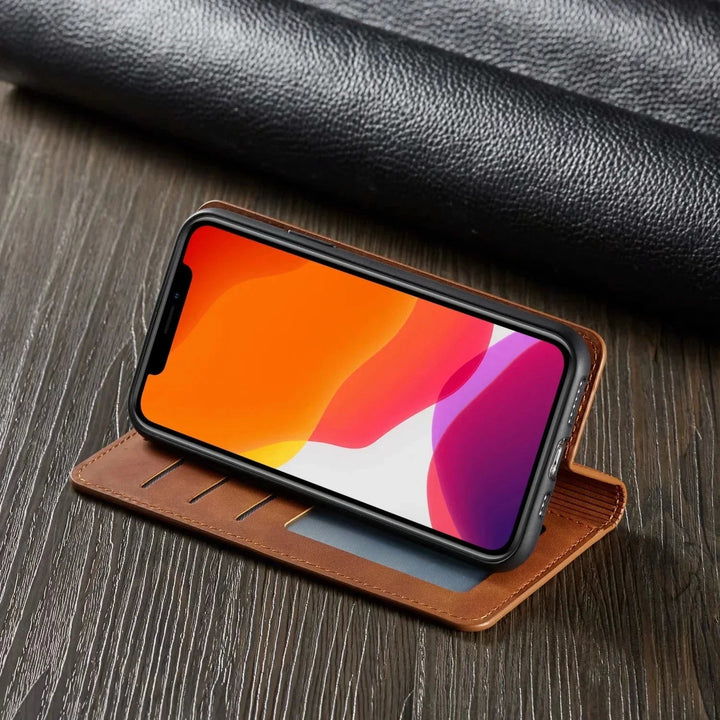 Elegante blauwe magnetische iPhone hoes. Combineert luxe design met robuuste bescherming en slanke pasvorm.