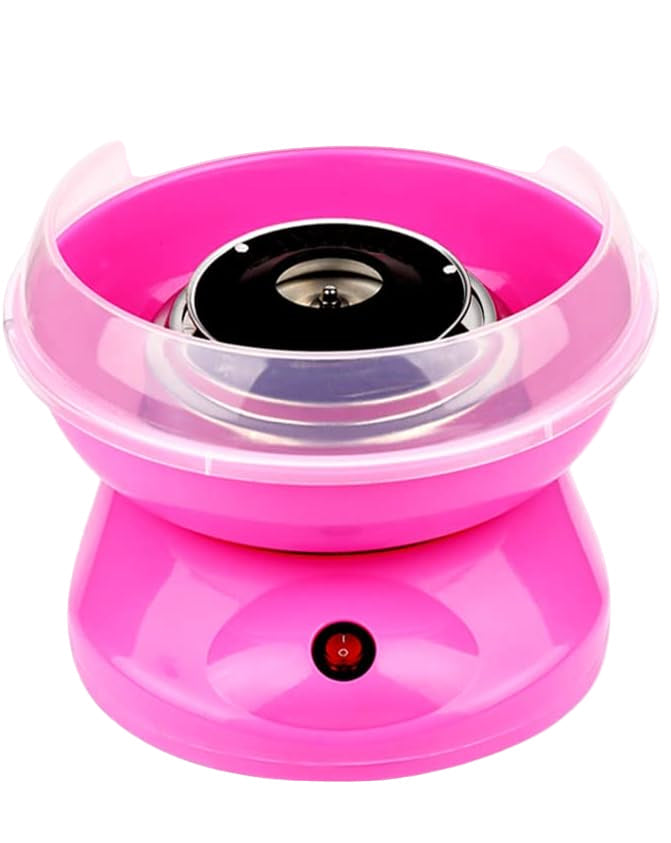 Kinderen genieten van zelfgemaakte suikerspin, vers van de draagbare suikerspinmachine op een kinderfeest.