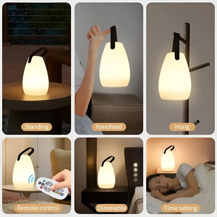 Oplaadbare draadloze LED sfeerlamp, waterdicht, ideaal voor binnen- en buitenverlichting met modern design.