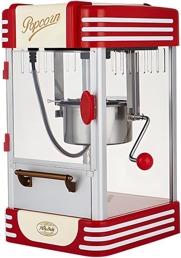 Rode retro elektrische popcornmaker van Calvano voor thuisbioscoop en filmavonden.
