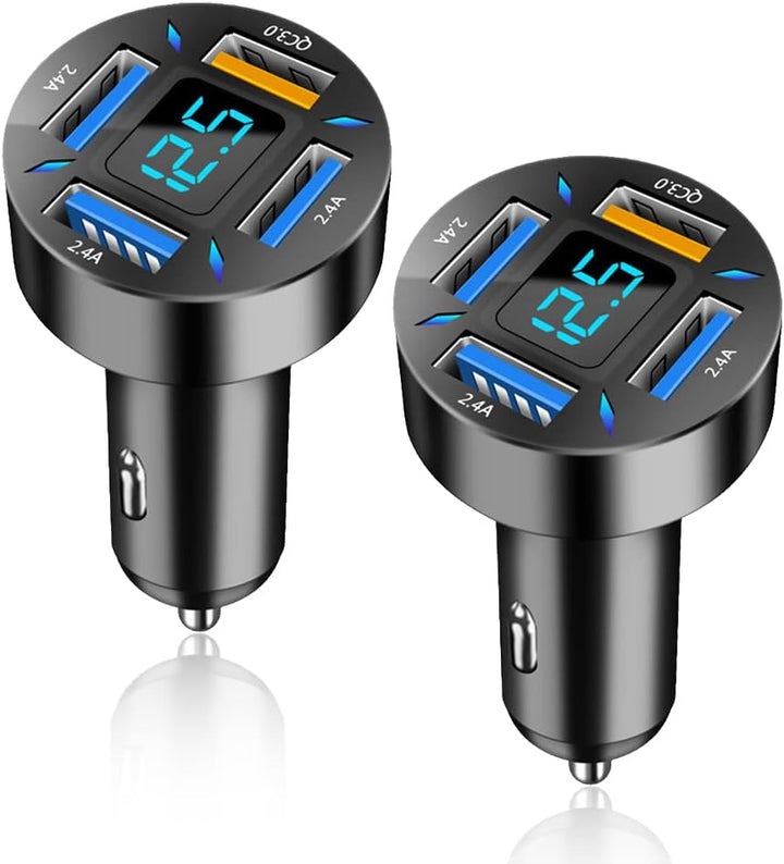 Zwarte 66W autolader met USB PD & QC 3.0 voor supersnel laden via sigarettenaansteker in 12-24V auto.