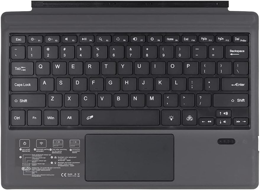 Draadloos Bluetooth toetsenbord met achtergrondverlichting en touchpad voor Microsoft Surface Pro.