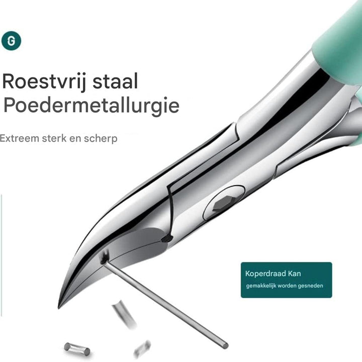 Roestvrijstalen teennagelknipper met antislip handvat, perfect voor senioren en dikke teennagels. Veilig nagelgereedschap.