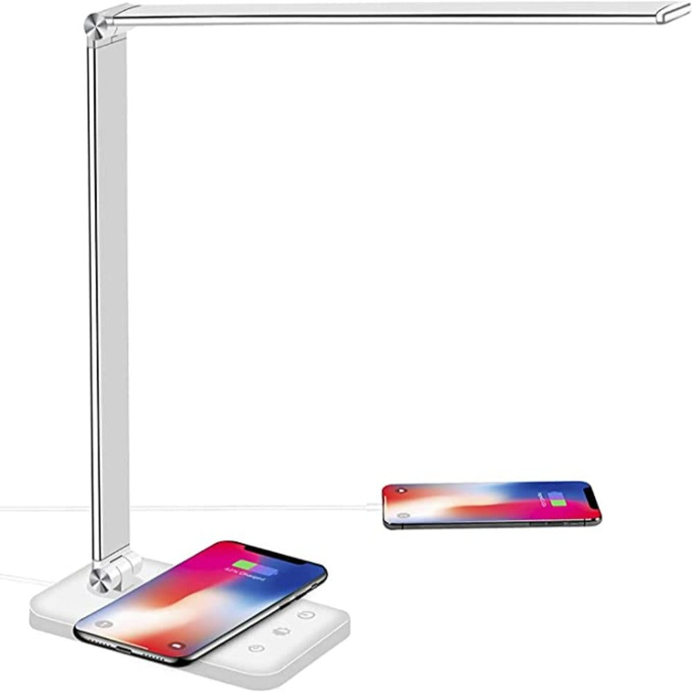 Sleek, modern design van de BrightEase LED bureaulamp, dimbaar en met geïntegreerde USB-poort, verrijkt elke ruimte.