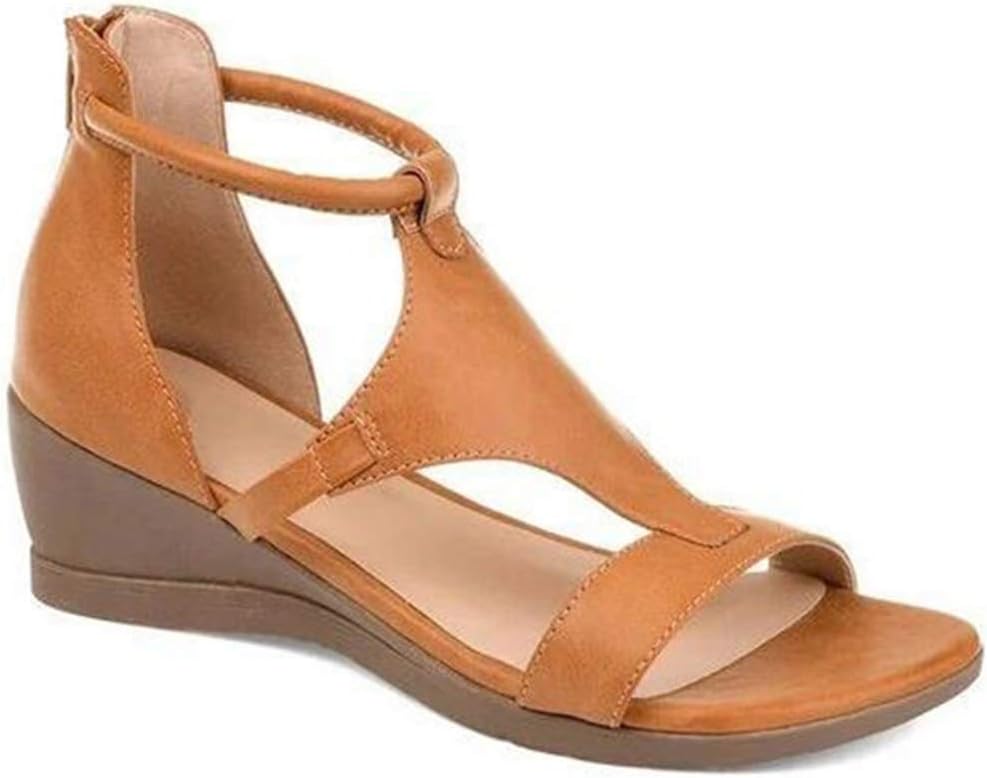 Bruine dames wig sandalen, comfortabel en modieus. Perfecte zomerschoenen met anti-slip zool.