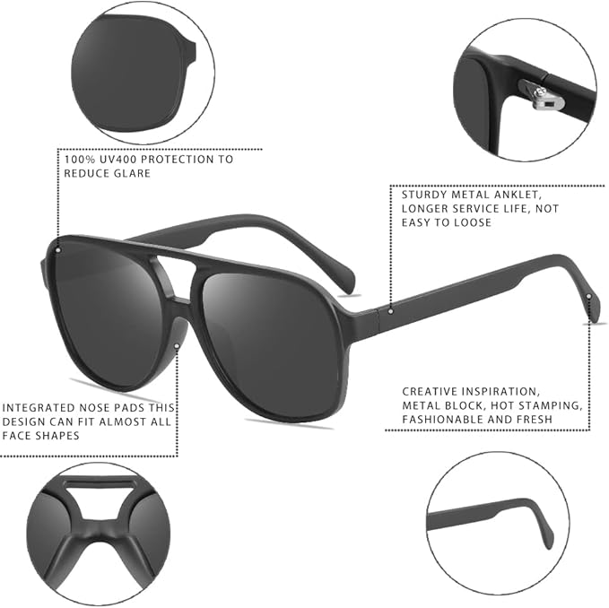 Zomerse look met deze unisex retro aviator zonnebril. UV400 bescherming, stijlvol en een echt mode accessoire.