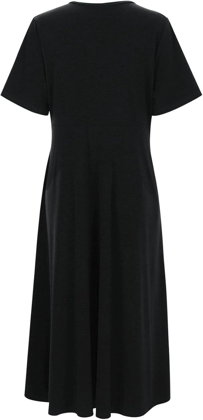 Klassieke Hoymans vintage damesjurk met V-hals en korte mouwen. De ideale zomerjurk.