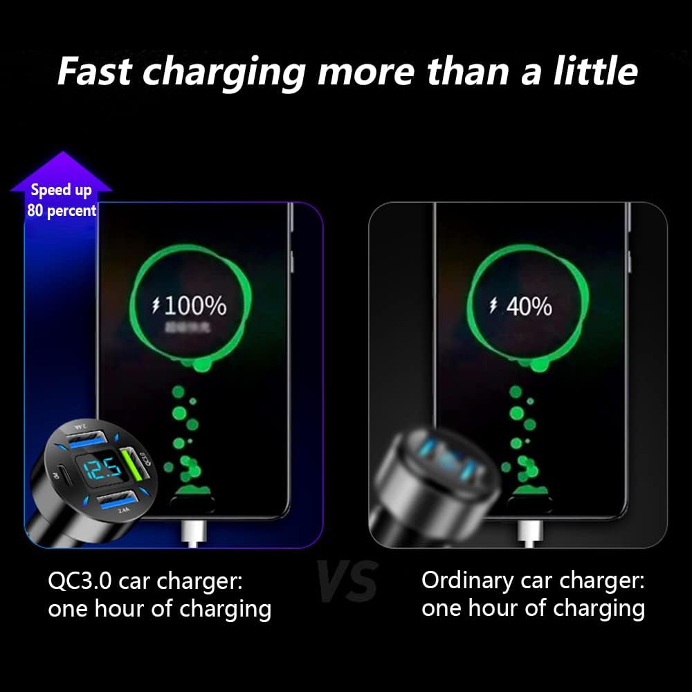 Universele 12-24V autolader 66W met PD & QC 3.0, snel laden voor telefoons en tablets in de auto.