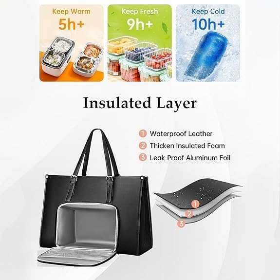 Geïsoleerde dames handtas, perfect als lunchtas met apart laptopvak voor een georganiseerde dag.