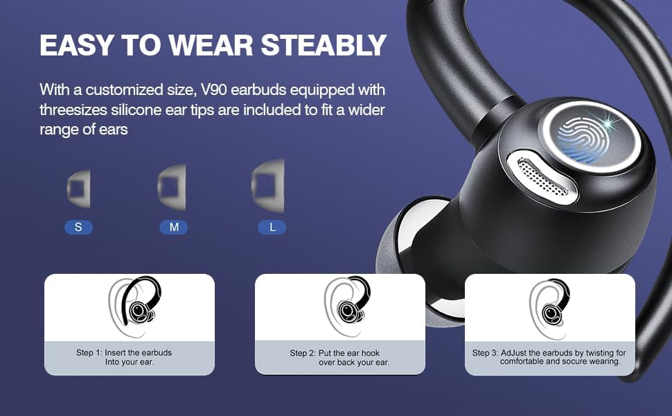 Draadloze Bluetooth 5.3 oordopjes met geluidsisolatie en spatwaterdichtheid, perfect voor elke sporter.