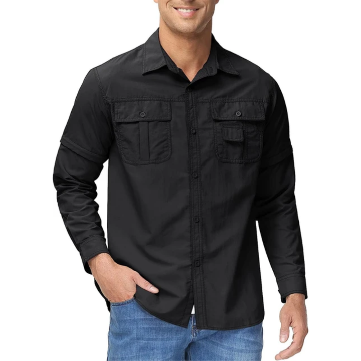 Essentieel heren outdoor shirt Arvo voor wandelen en kamperen, afritsbaar en zeer functioneel.