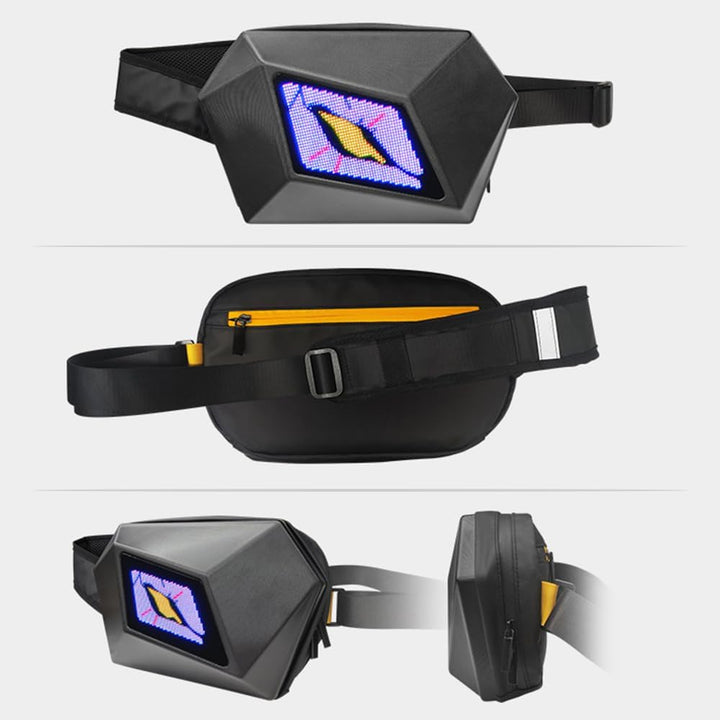Nexora LED motorfiets tas met programmeerbaar scherm. Waterdichte unisex crossbody tas voor motorrijders.