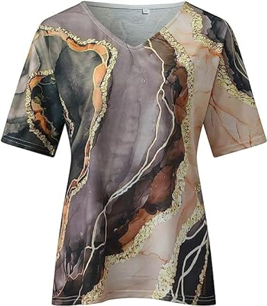 Modieus dames t-shirt, zomercollectie, met abstracte print en stijlvolle V-hals.