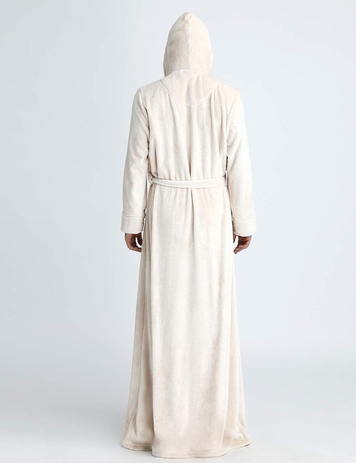 Comfortabele unisex fleece badjas, met capuchon, voor een warm en knus gevoel.