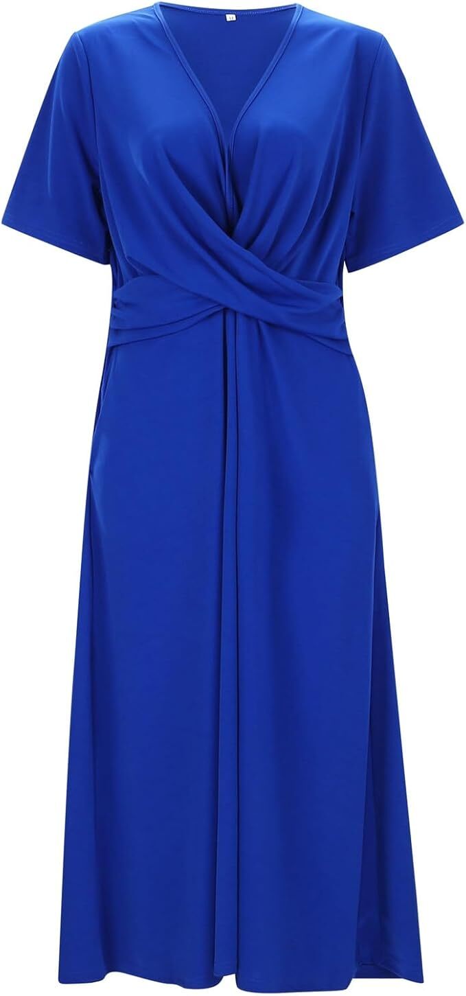 Vintage damesjurk met korte mouwen, V-hals. Comfortabele en elegante katoenmix.