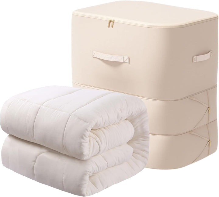 Grote opbergzak voor dekbedden met zelfcompressie, stofdicht en perfect voor kleine ruimtes.