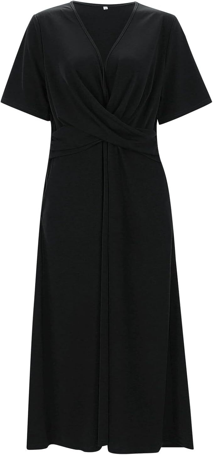Comfortabele vintage damesjurk van katoenmix. Met V-hals en korte mouwen voor een klassieke look.