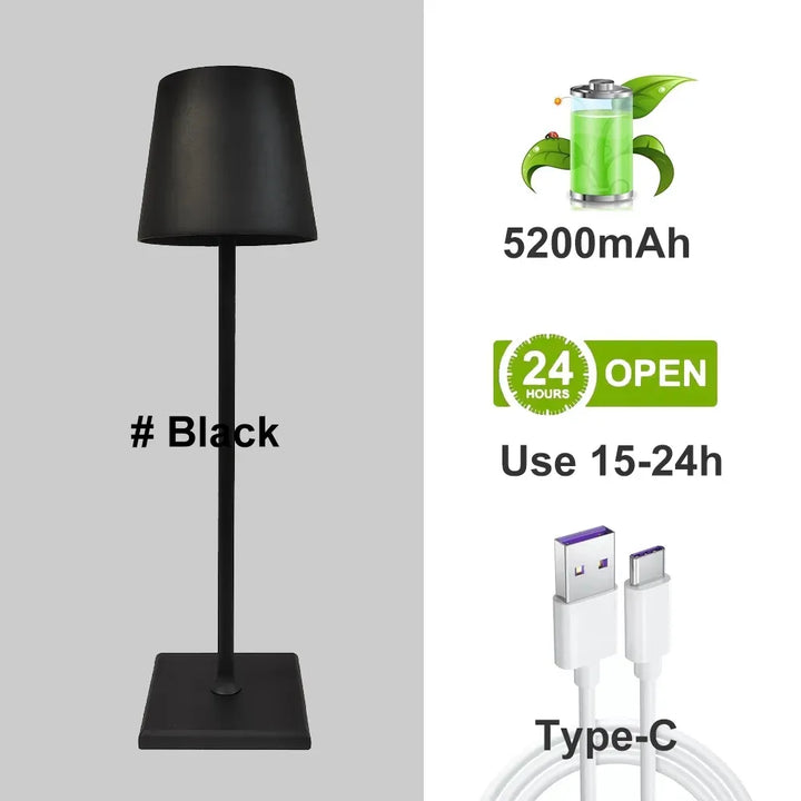 Aluminium design tafellamp LumiNova, oplaadbaar en dimbaar, met heldere LED verlichting.