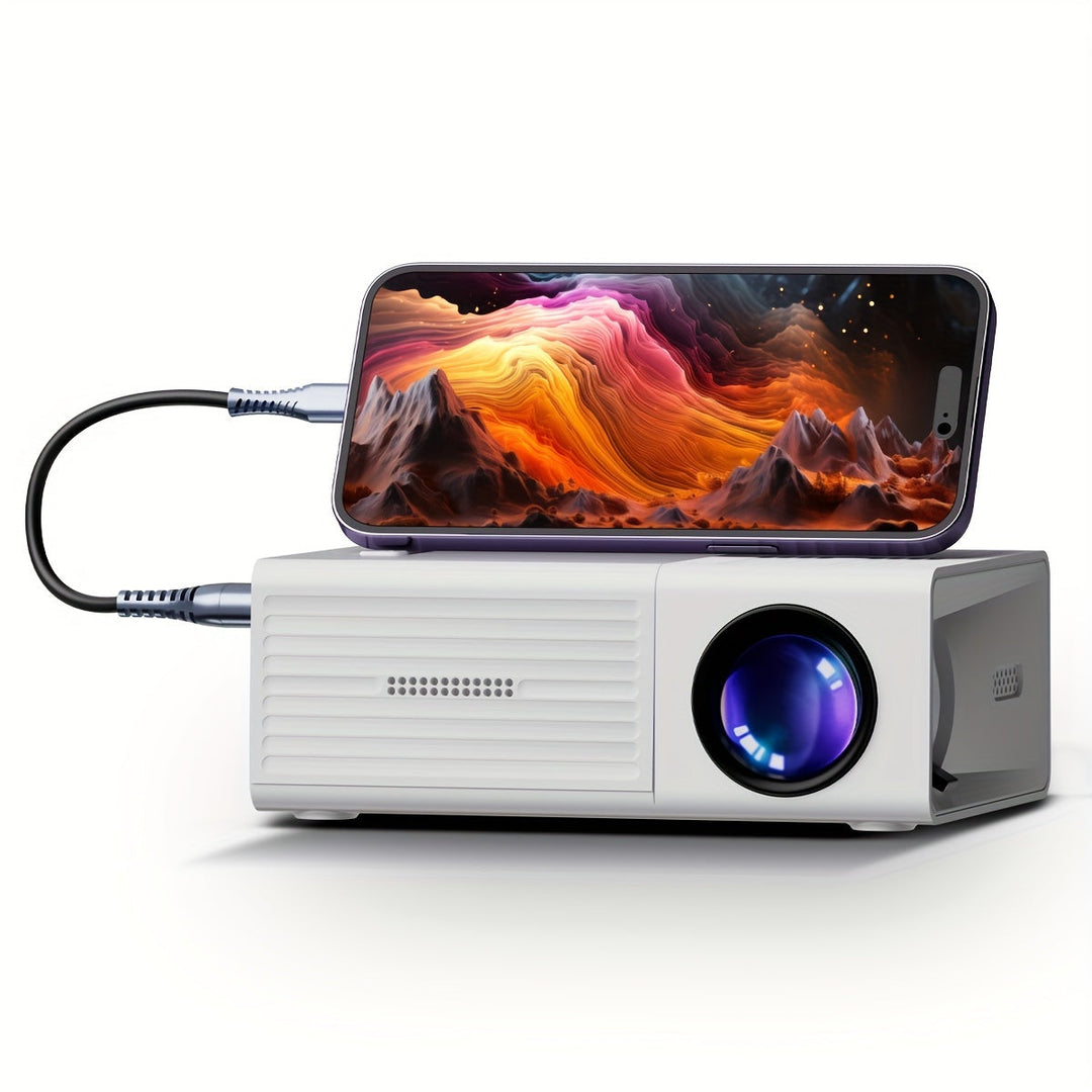 Draagbare LumoBeam mini projector, makkelijk mee te nemen voor projectie onderweg.
