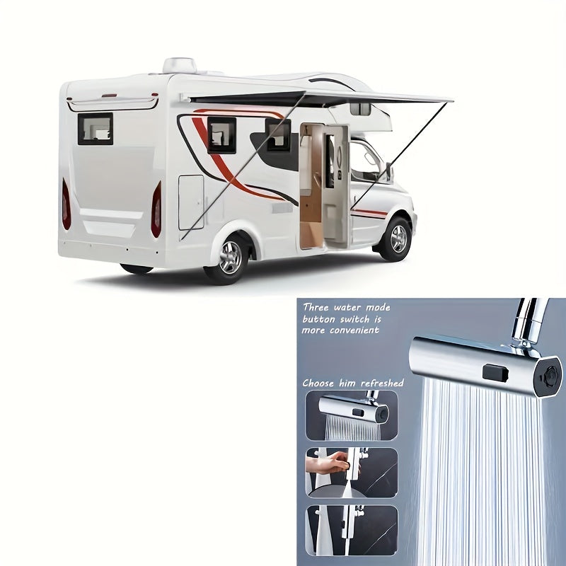 Waterbesparende 3-in-1 kraan adapter met draaibare sproeikop voor de keuken. Eenvoudige installatie.