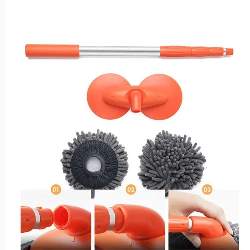Hoogwaardige opvouwbare autowasborstel met dubbele microvezel kop, een essentieel schoonmaakgereedschap.