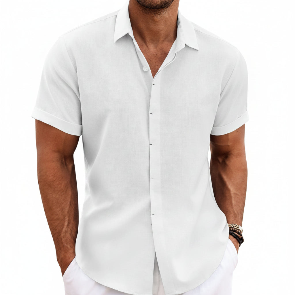 Casual heren t-shirt met effen design, korte mouwen en losse pasvorm, perfect voor strand en vakantie.