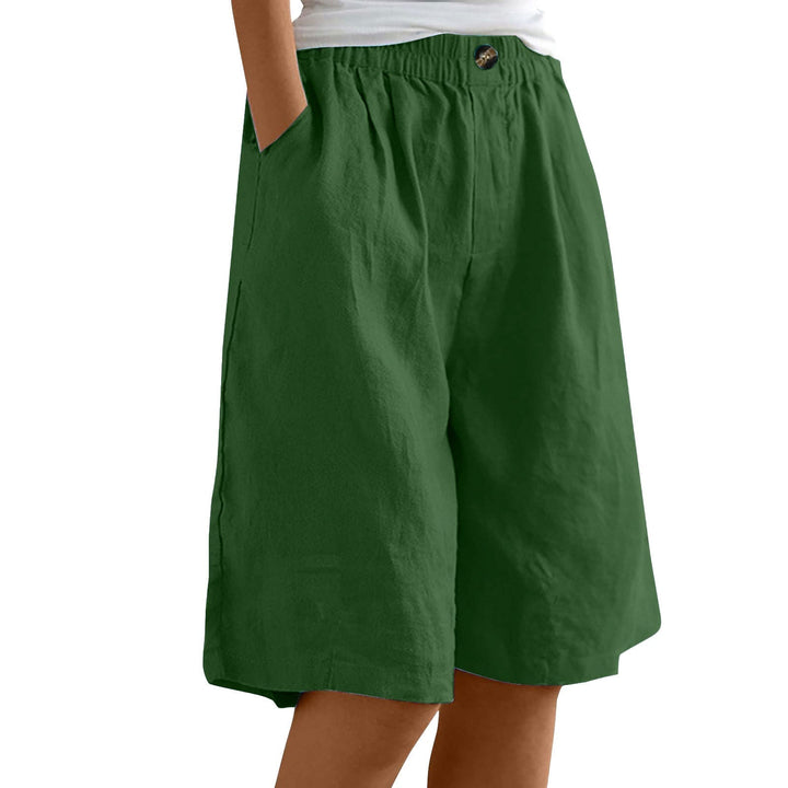 Moderne dames short CJ26 met hoge taille, losse pasvorm. Comfortabel katoen linnen voor hete zomerdagen.
