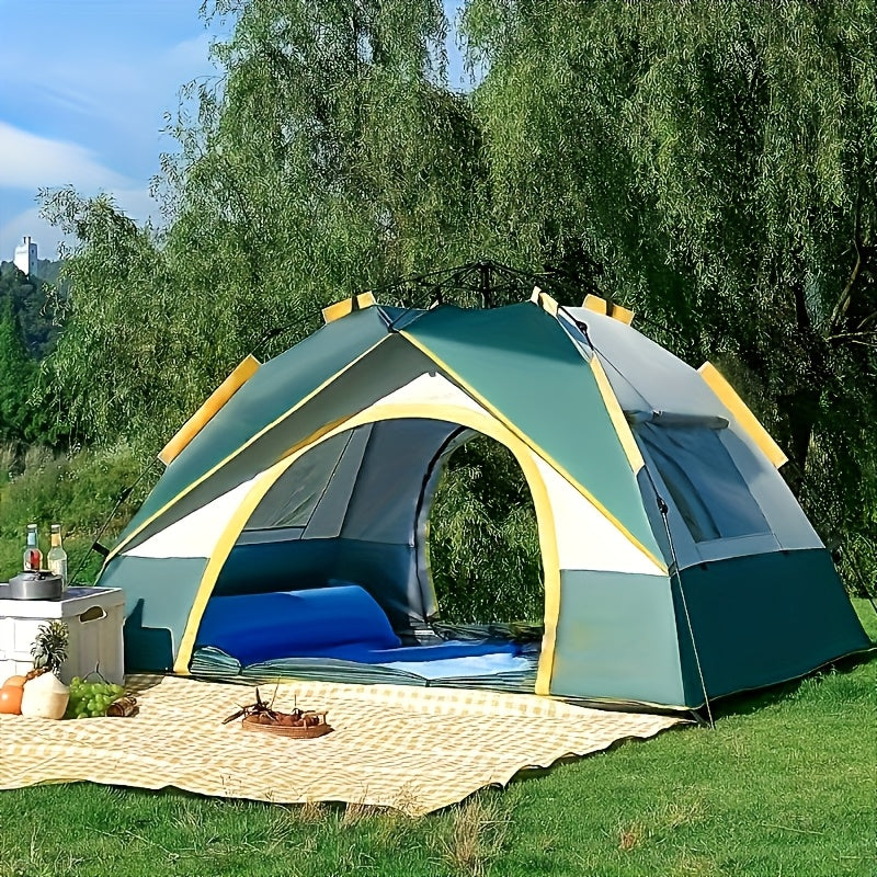 Snel opgezette 4-persoons campingtent, ideaal voor familie kamperen, ademend en winddicht.