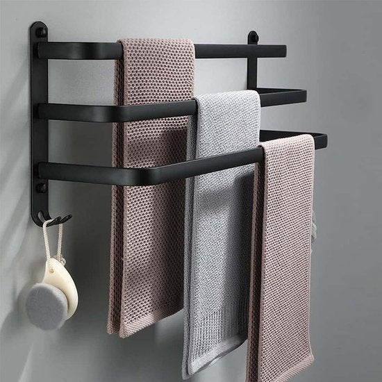 Stijlvol 80 cm zwart handdoekrek voor je badkamer. Eenvoudige zelfklevende montage; geen boren nodig.