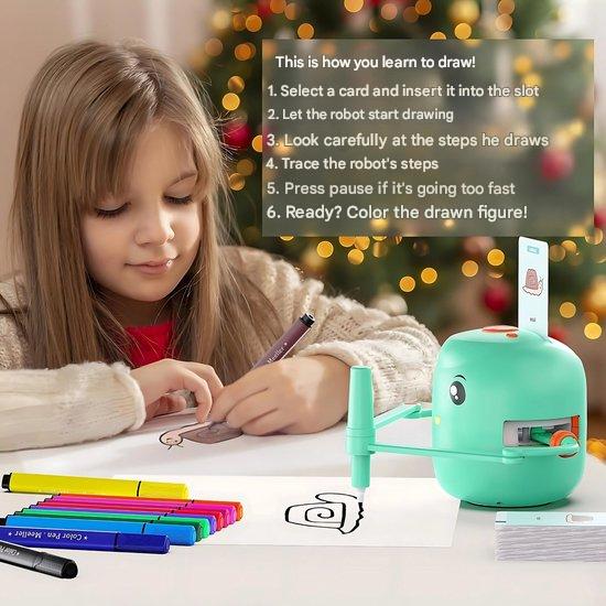 Educatieve tekenrobot als cadeau voor kinderen; bevordert creativiteit en fijne motoriek.