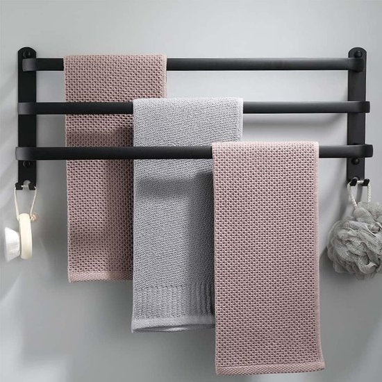 Zwart 80 cm handdoekrek voor badkamer, muurbevestiging zonder boren. Ideaal voor het ophangen van handdoeken.